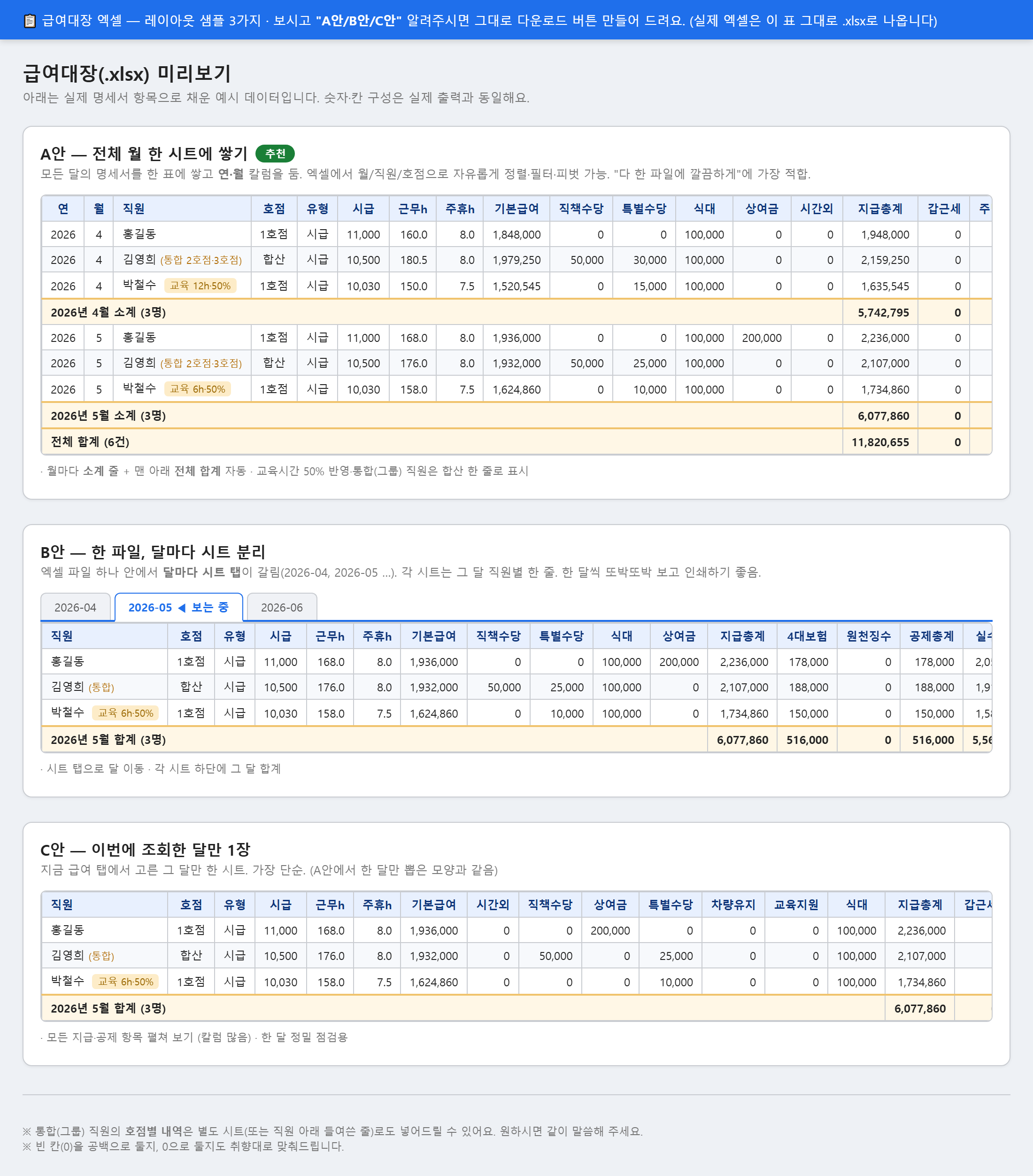 급여대장 엑셀